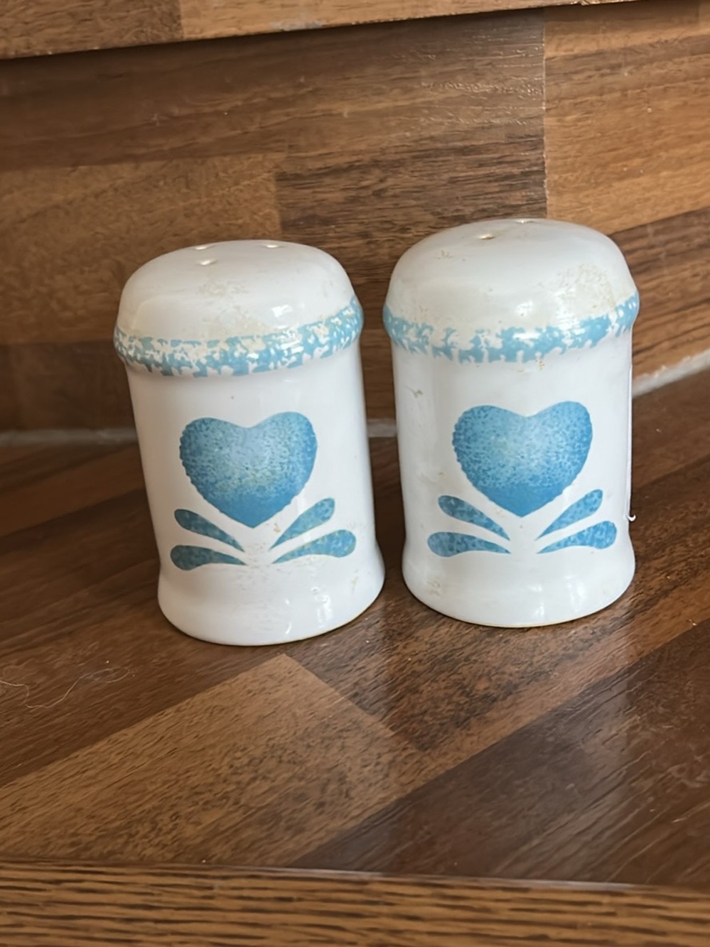 Blue Heart Ceramic Salt and Pepper Shakers - White and Blue